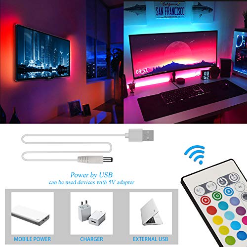 Tira LED, Zorara Tiras led TV USB 3M 90 Leds Retroiluminación con Remoto SMD 5050 RGB 16 Colores IP65 Impermeable Lluminación Ajustable para HDTV de 40-60 Pulgadas, Alimentado por USB para TV/PC