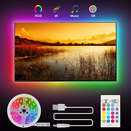 Tira LED, Zorara Tiras led TV USB 3M 90 Leds Retroiluminación con Remoto SMD 5050 RGB 16 Colores IP65 Impermeable Lluminación Ajustable para HDTV de 40-60 Pulgadas, Alimentado por USB para TV/PC