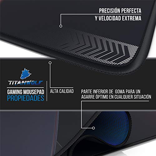 TITANWOLF - Alfombrilla de Ratón XXL 900x400mm - Mouse Pad Gaming XXL – Motivo X - Precisión y Velocidad en Juegos - Antideslizante - Superficie de Tejido - para Ratón y Teclado