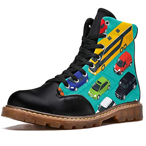 TIZORAX Botas de invierno para las mujeres Coches Autobús Ambulancia y Bicicleta Impresiones de Alta Parte Superior Encaje Clásico Zapatos de Escuela, color Multicolor, talla 38.5 EU