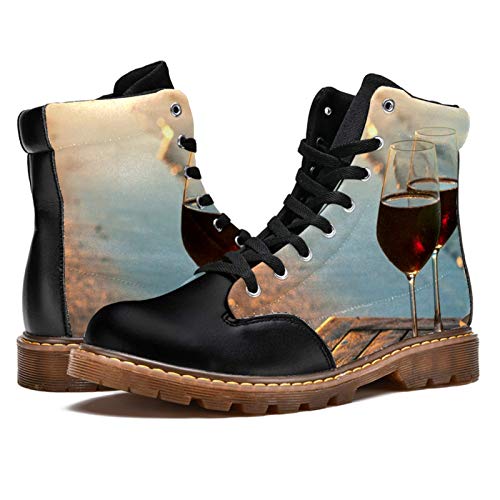 TIZORAX Botas de invierno para las mujeres dos copas de vino tinto imprime la parte superior alta con cordones clásicos zapatos de la escuela de lona, color Multicolor, talla 41.5 EU