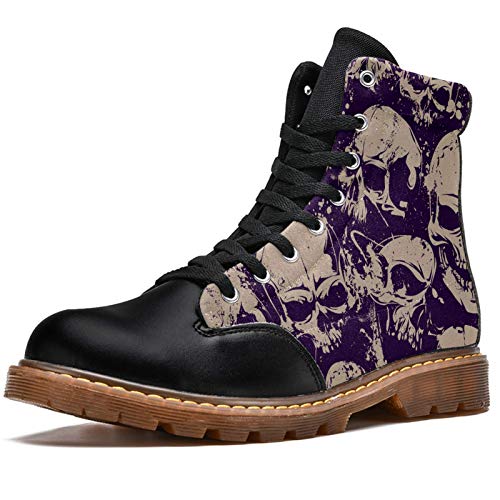 TIZORAX Botas de invierno para las mujeres Grunge sin costuras de azúcar calaveras impresiones de alta parte superior con cordones clásicos zapatos de la escuela de lona, color Multicolor, talla 40 EU