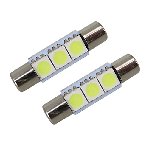 TMT LEDS(TM) Bombillas LED Festoon 28MM Tipo Fusible 3 LED SMD 5050 Blanco Parasoles Coches (Paquete de 2)