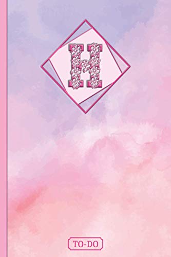 TO-DO: Monogram Initial H Pastel Pink clouds to-do list 6 x 9 Notebook 120 pages with checkboxes and contacts list