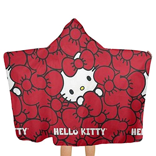 Toalla de playa grande FSTGF con capucha y toalla de baño para bebé, diseño de Hello Kitty en fondo rojo, toalla de playa de secado rápido para piscina, ultra absorbente, 51.5 x 31.8 pulgadas