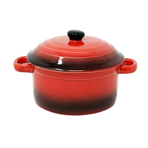ToCi - Cacerolas con tapa | Mini cazuelas de horno de cerámica 300 ml | Moldes redondos de 10 x 5 cm de diámetro, naranja, rojo Rot 4er-set