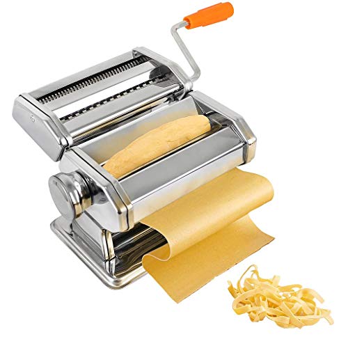 Todeco - Maquina para Hacer Pasta, Máquina de Pasta, Espaguetis, tagliatelles, lasañas, Grosor del corte: 6 ajustes de espesor ajustable de 0,5 a 3 mm, Material: Acero inoxidable