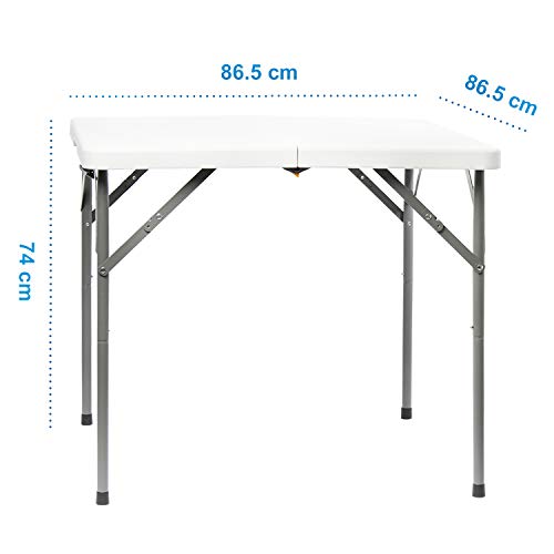 Todeco Mesa Plegable Cuadrada, Mesa Plegable Portátil para Camping, Mesa Plegable Multiusos 86.5x86.5x74cm, Carga máxima 100 kg, Blanco