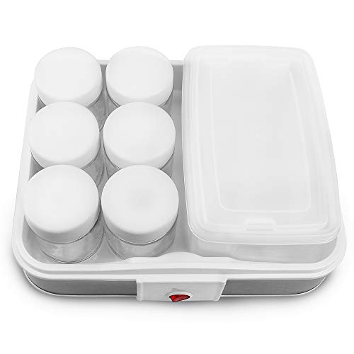 Todeco - Yogurtera, Maquina para Hacer Yogur Casero - Capacidad por frasco: 0,21 L - Potencia: 21,5 W - tazón de fuente del yogur con el tamiz y 6 tarros, 30,6 x 25 x 12,4 cm, Blanco