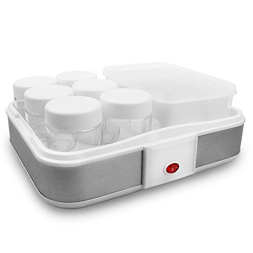 Todeco - Yogurtera, Maquina para Hacer Yogur Casero - Capacidad por frasco: 0,21 L - Potencia: 21,5 W - tazón de fuente del yogur con el tamiz y 6 tarros, 30,6 x 25 x 12,4 cm, Blanco