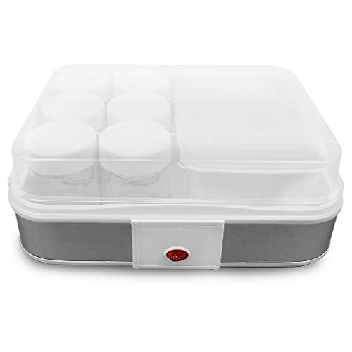 Todeco - Yogurtera, Maquina para Hacer Yogur Casero - Capacidad por frasco: 0,21 L - Potencia: 21,5 W - tazón de fuente del yogur con el tamiz y 6 tarros, 30,6 x 25 x 12,4 cm, Blanco