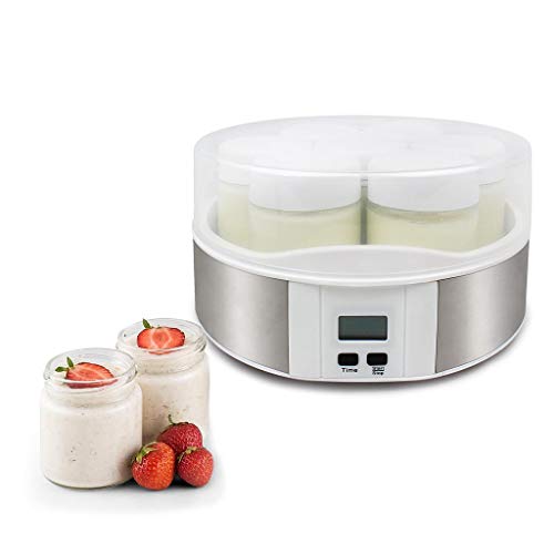 Todeco - Yogurtera, Máquina para Yogur Natural y Saludable - Capacidad por frasco: 0,21 L - Potencia: 15 W - 7 tarros, con el contador de tiempo, 23 x 23 x 12 cm, Blanco