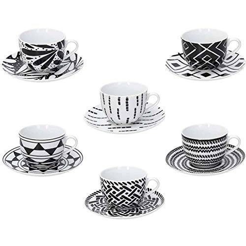 Tognana ME085015582 Juego de 6 tazas de café con plato cc110 Mandala Black, Porcelana