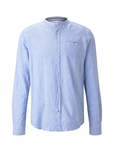 Tom Tailor Ray Linen Mao Camisa, 11869/Cambray Azul Cielo, L para Hombre