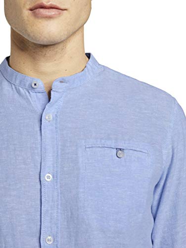 Tom Tailor Ray Linen Mao Camisa, 11869/Cambray Azul Cielo, L para Hombre