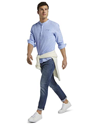 Tom Tailor Ray Linen Mao Camisa, 11869/Cambray Azul Cielo, L para Hombre