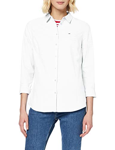 Tommy Hilfiger Slim Fit Oxford Shirt Camisa deportiva, Blanco (White 100), Large para Mujer