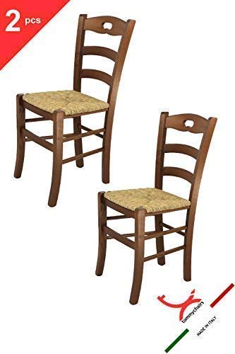 Tommychairs - Set 2 sillas Cocina Savoie en Madera de Haya Color Nuez y Asiento en Paja