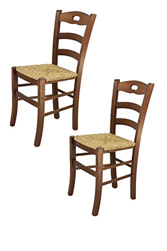 Tommychairs - Set 2 sillas Cocina Savoie en Madera de Haya Color Nuez y Asiento en Paja