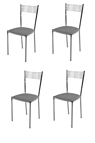 Tommychairs - Set 4 sillas Elegance para Cocina, Comedor, Bar y Restaurante, Estructura en Acero Cromado y Asiento tapizado en Polipiel Color Gris Claro