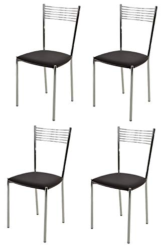 Tommychairs - Set 4 sillas Elegance para Cocina, Comedor, Bar y Restaurante, Estructura en Acero Cromado y Asiento tapizado en Polipiel Color Moka