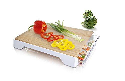 Tomorrow's Kitchen 4685260 - Tabla de cortar de bambú con cajón recogedor, color blanco
