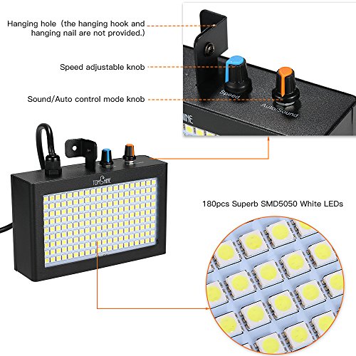 Tomshine DMX512 Luz de Escenario, 180 LED Luz de Estroboscopio Flash Lámpara Portátil Auto Funcionamiento Control de Sonido Velocidad Activada Ajustable para Discoteca de Escenario Inicio Party KTV