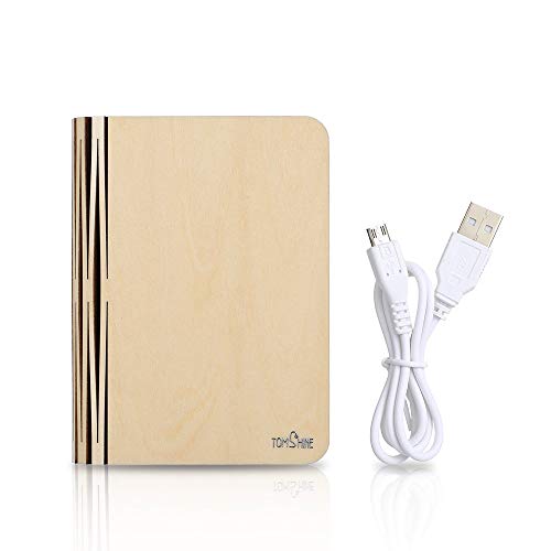 Tomshine Lámpara de Mesa,Lámpara de Libro Recargable USB,Lámpara de Noche,Blanco cálido Madera,Papel con Bateria cargada 500LM/880 mAh,Plegable 360°,Tamaño Mini [Clase Eficiencia Energética A+]