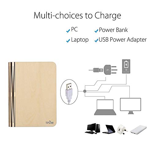 Tomshine Lámpara de Mesa,Lámpara de Libro Recargable USB,Lámpara de Noche,Blanco cálido Madera,Papel con Bateria cargada 500LM/880 mAh,Plegable 360°,Tamaño Mini [Clase Eficiencia Energética A+]