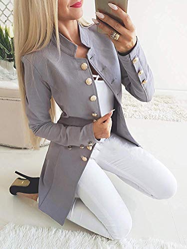 Tomwell Abrigo Mujer Blazer Americana Traje Slim Chaqueta del Traje OL Mujeres Botón de Metal Gris ES 34