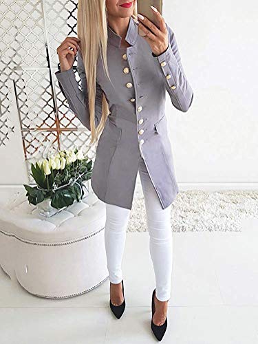 Tomwell Abrigo Mujer Blazer Americana Traje Slim Chaqueta del Traje OL Mujeres Botón de Metal Gris ES 34