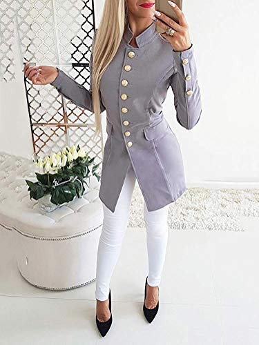 Tomwell Abrigo Mujer Blazer Americana Traje Slim Chaqueta del Traje OL Mujeres Botón de Metal Gris ES 34