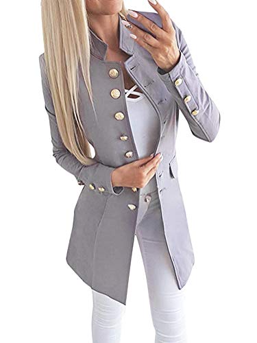 Tomwell Abrigo Mujer Blazer Americana Traje Slim Chaqueta del Traje OL Mujeres Botón de Metal Gris ES 34