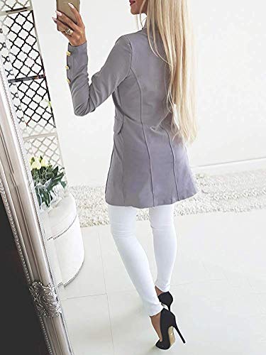 Tomwell Abrigo Mujer Blazer Americana Traje Slim Chaqueta del Traje OL Mujeres Botón de Metal Gris ES 34