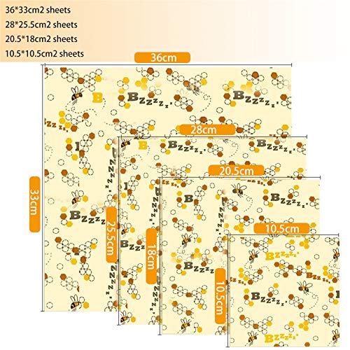 Tonsooze Envoltorios Cera De Abeja, Envoltorio Cera de Abeja Reutilizable, Envolturas De Alimentos Almacenar Alimento para sandwiches,queso, frutas, verduras y pan (8Pcs, Abejas)
