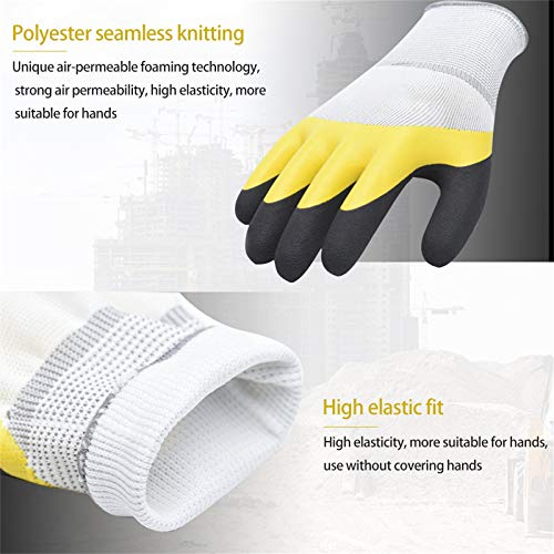 Tonsooze Guantes de Trabajo y Guantes de Jardinería Recubiertos, Recubrimiento látex natural de Fibra de poliéster Guantes niñas y niños, para el jardín y tareas del hogar 5 Pares - Talla L/9