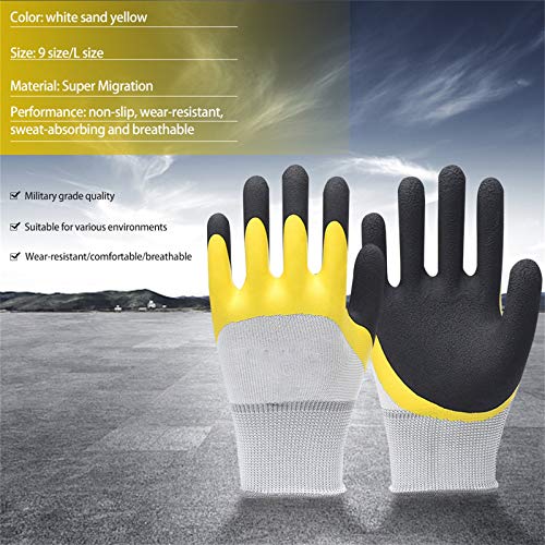 Tonsooze Guantes de Trabajo y Guantes de Jardinería Recubiertos, Recubrimiento látex natural de Fibra de poliéster Guantes niñas y niños, para el jardín y tareas del hogar 5 Pares - Talla L/9