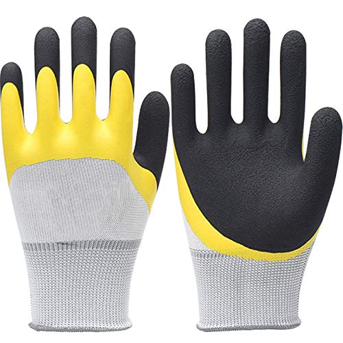 Tonsooze Guantes de Trabajo y Guantes de Jardinería Recubiertos, Recubrimiento látex natural de Fibra de poliéster Guantes niñas y niños, para el jardín y tareas del hogar 5 Pares - Talla L/9