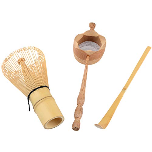 TOOGOO Colador de Té de Bambú Natural Cepillo de Batir Matcha Juego de Cucharada de Batidor de Té Verde en Polvo Juego de Utensilios de Té Accesorios de Cocina 3 Piezas