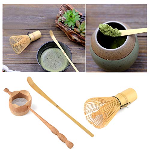 TOOGOO Colador de Té de Bambú Natural Cepillo de Batir Matcha Juego de Cucharada de Batidor de Té Verde en Polvo Juego de Utensilios de Té Accesorios de Cocina 3 Piezas