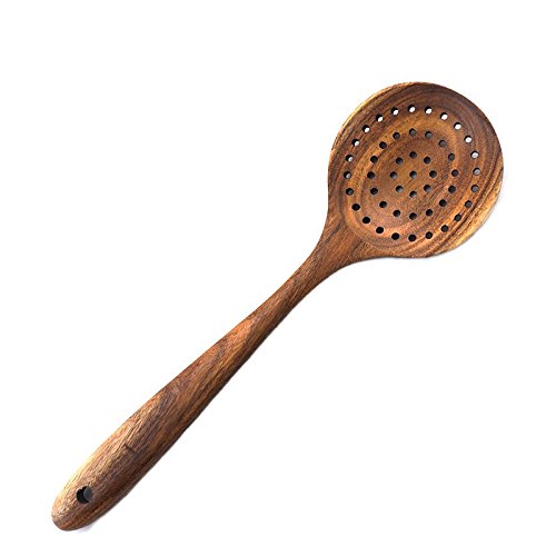 TOOGOO Cuchara de Madera de Teca Cuchara de Manejar Largo Cucharón Paleta de Arroz Grande Cuchara de Cocina de Madera Colador Cuchara Utensilios de Cocina de Madera