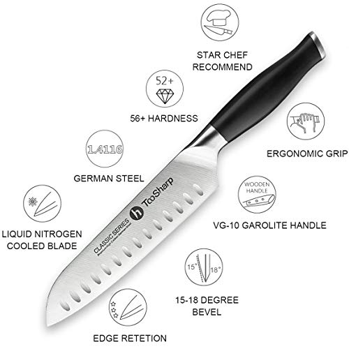 TooSharp Cuchillo Santoku/Seriie Comfort-Pro/Cuchillos de Acero Inoxidable Alto en Carbono X50CrMoV15-7" (180mm)