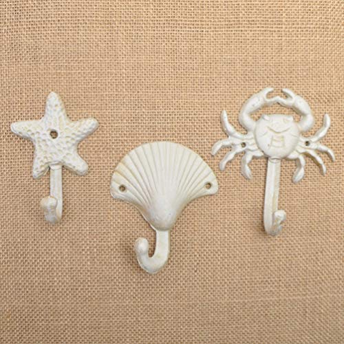 TOPBATHY 3 piezas Ganchos de Pared de Hierro Ganchos en Forma de Concha Estrella del Mar Cangrejo Ganchos Náuticos para Decoración de Hogar Dormitorio Baño