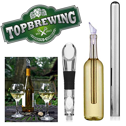 Topbrewing™ Vino Enfriador de Botella Barra con Botella Vertedor ✰ Diseñado para Mantener Tu Vino Refrigerados ✰ Acero Inoxidable Enfriar Barra con Aireador Vino ✰