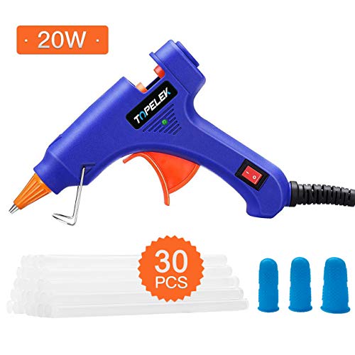 TOPELEK Mini Pistola de Silicona Caliente, con 30 PCS Barras Pegamento Alta Temperatura, 3 PCS Protectores de dedos, Pistolas Encolar para Manualidades, Bricolaje Reparaciones (20 Vatios)