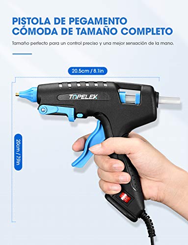 TOPELEK Pistola de Silicona Caliente 100W, Pistola de Pegamento Adulto con 12 PCS barras de pegamento y 3 Protectores de dedos, para usos industriales, manualidades caseras para bricolaje