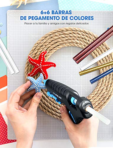 TOPELEK Pistola de Silicona Caliente 100W, Pistola de Pegamento Adulto con 12 PCS barras de pegamento y 3 Protectores de dedos, para usos industriales, manualidades caseras para bricolaje