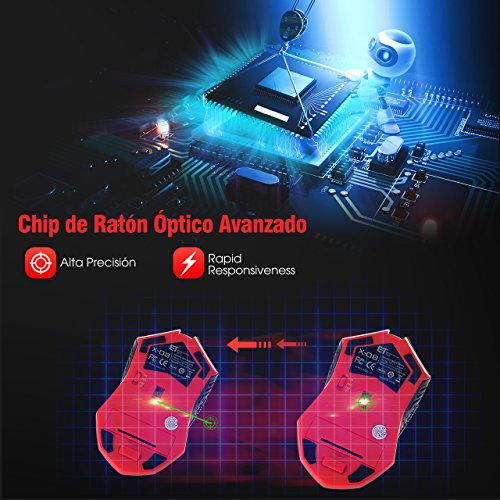 TOPELEK Ratón Gaming Inalámbrico Clic Silencioso 7 Botones USB portátil PC 2.4G óptico inalámbrico 2400 DPI 5 Niveles de ajuste con receptor nano para Windows Mac MacBook Linux-Ultra Ahorro de Energía