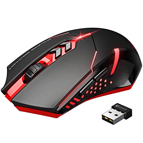 TOPELEK Ratón Gaming Inalámbrico Clic Silencioso 7 Botones USB portátil PC 2.4G óptico inalámbrico 2400 DPI 5 Niveles de ajuste con receptor nano para Windows Mac MacBook Linux-Ultra Ahorro de Energía