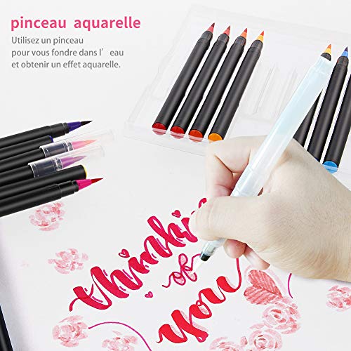 TOPERSUN Rotuladores Pincel 20 Rotuladores Acuarelables y 1 Pincel de Agua para Colorear Dibujar Cómic Caligrafía Diseño de Letras